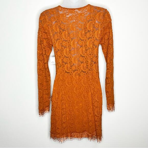 NWT FREE PEOPLE bohemian Pearl Lace Faux Wrap Spanish Chestnut Brown Sz Small - Picture 3 of 9